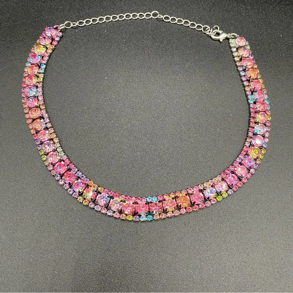 Gorgeous Multicolored Rainbow Pink Sparkly Rhinestone Choker - Picture 1 of 11